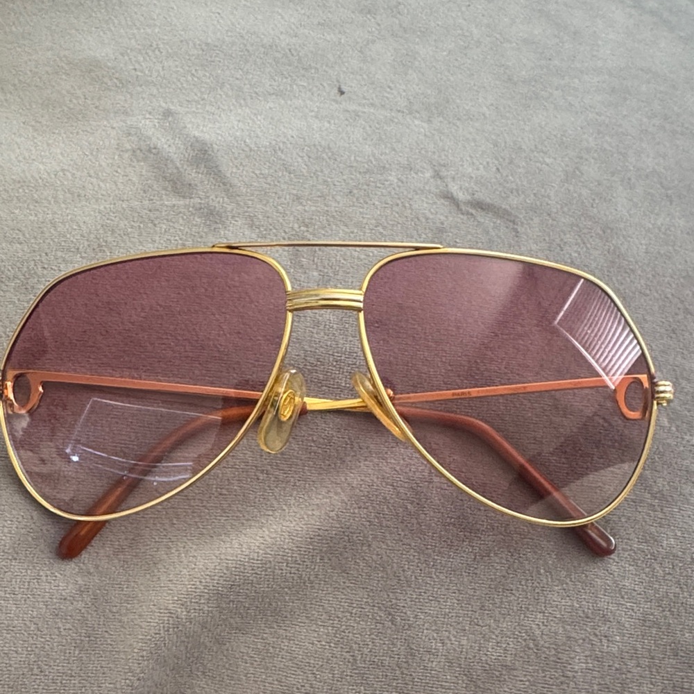 Cartier Gold Aviator Glasses with Pink Lenses